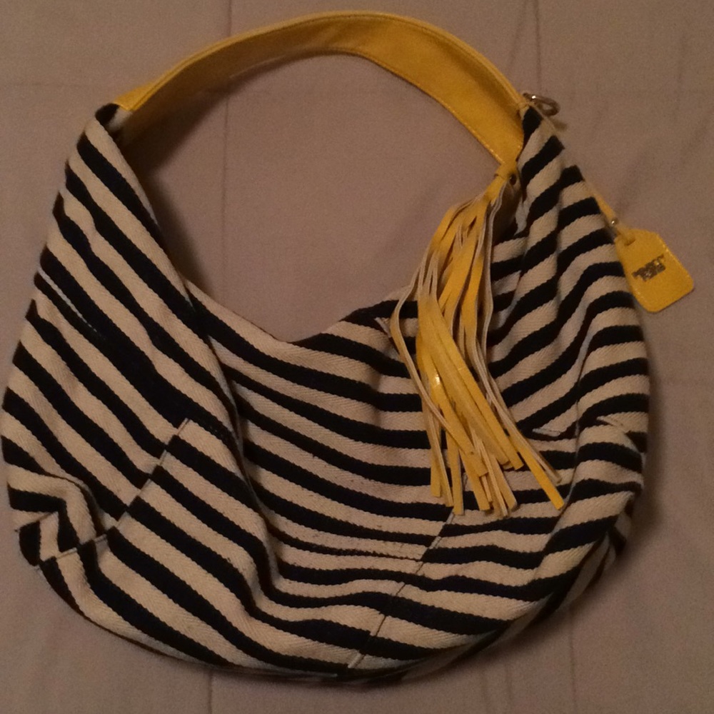 Yellow, cream and navy Poverty Flats purse